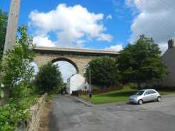 Oblique view of road underneath Newton Cap Railway Viaduct over River Wear, Bishop Auckland July 2016